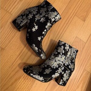 Karl Lagerfeld Black, Gold and Silver Floral Ankle Boots